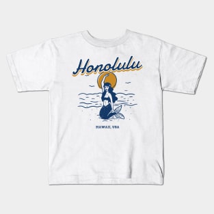 Honolulu Hawaii USA Mermaid and Ocean Waves Kids T-Shirt